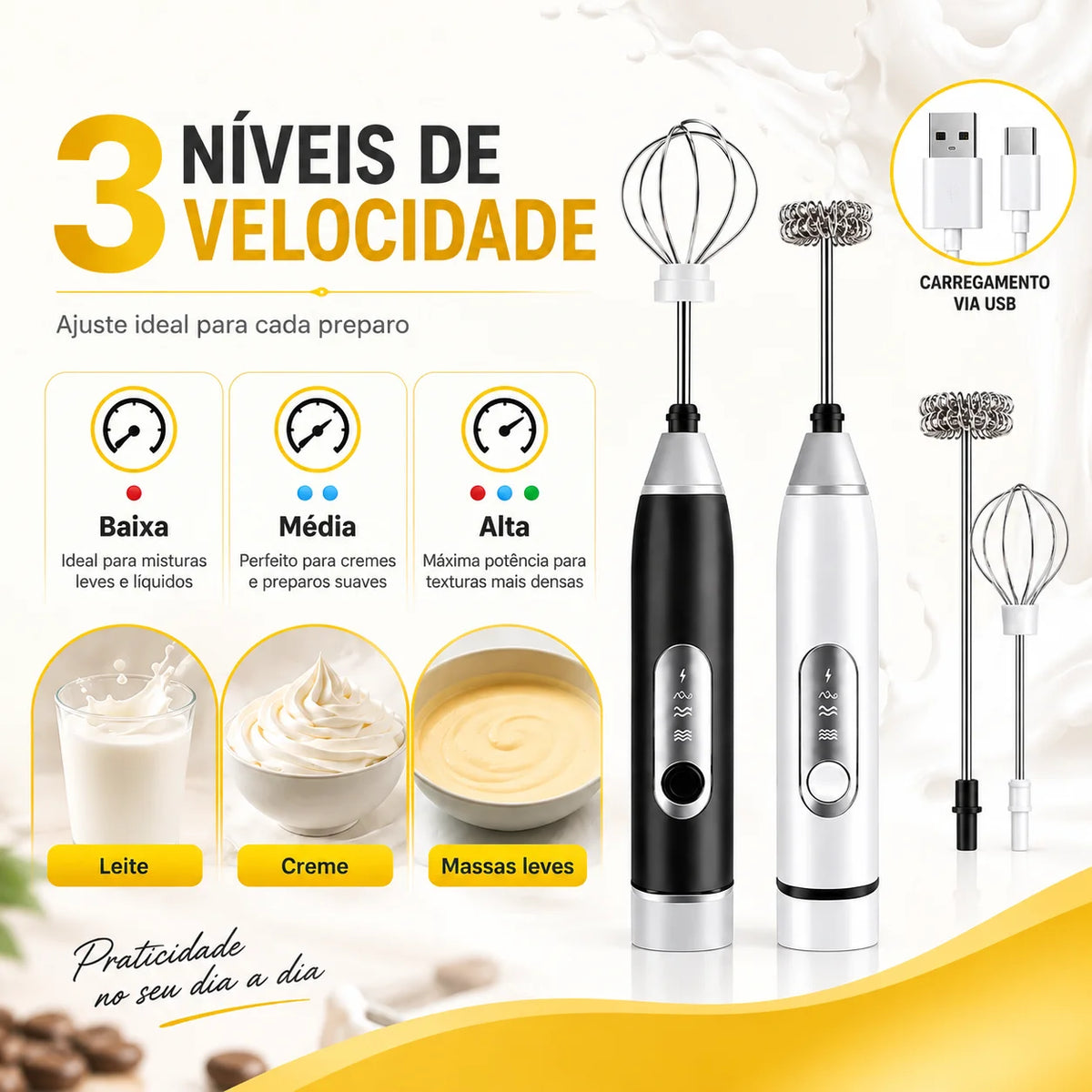 BateMix – Mixer e Espumador Elétrico 2 em 1
