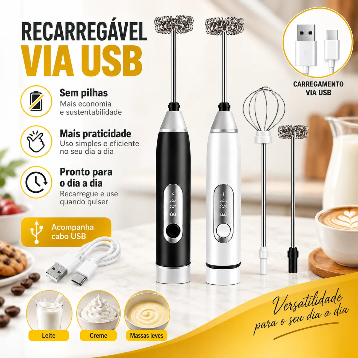 BateMix – Mixer e Espumador Elétrico 2 em 1