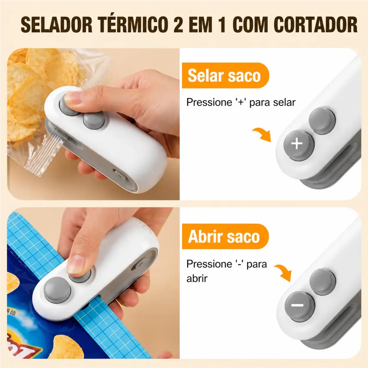 LACRE PRO™  Seladora e Cortadora de Embalagens USB 2 em 1