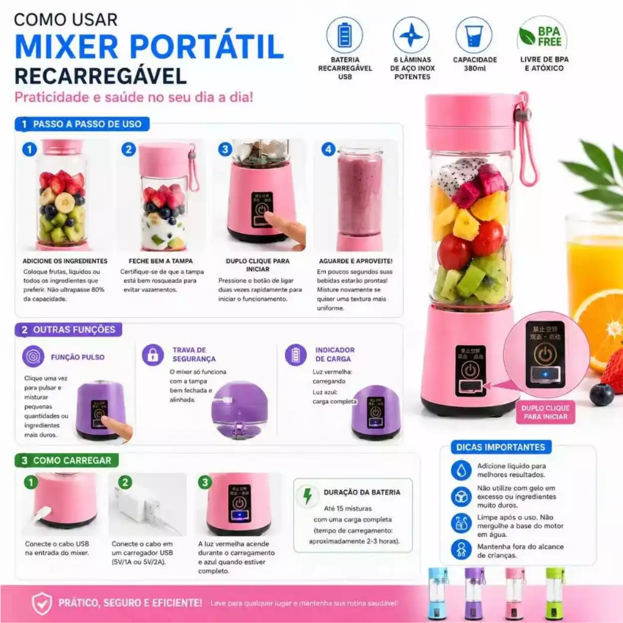 TurboMix Go – Mini Liquidificador Portátil USB